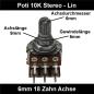 Preview: 10k Ohm Poti Stereo lin Potentiometer 6mm Achslänge 9mm Drehpotentiometer Regler