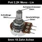 Preview: 2,2k Ohm Poti Mono lin Potentiometer 6mm Achslänge 9mm Drehpotentiometer Regler