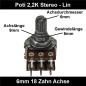 Preview: 2,2k Ohm Poti Stereo lin Potentiometer 6mm Achslänge 9mm Drehpotentiometer Regler