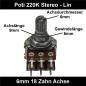 Preview: 220k Ohm Poti Stereo lin Potentiometer 6mm Achslänge 9mm Drehpotentiometer Regler