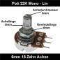 Preview: 22k Ohm Poti Mono lin Potentiometer 6mm Achslänge 9mm Drehpotentiometer Regler