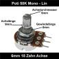 Preview: 50k Ohm Poti Mono lin Potentiometer 6mm Achslänge 9mm Drehpotentiometer Regler