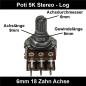 Preview: 5k Ohm Poti Stereo log Potentiometer 6mm Achslänge 9mm Drehpotentiometer Regler