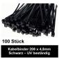 Preview: 700 Kabelbinder  von 100mm - 370mm in Schwarz UV Beständig