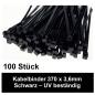 Preview: 700 Kabelbinder  von 100mm - 370mm in Schwarz UV Beständig