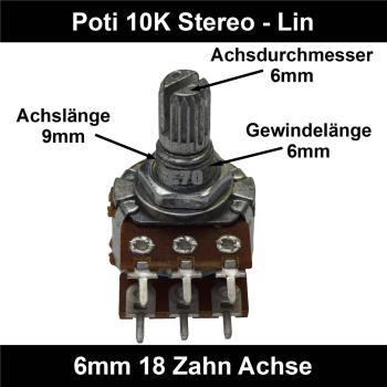 10k Ohm Poti Stereo lin Potentiometer 6mm Achslänge 9mm Drehpotentiometer Regler