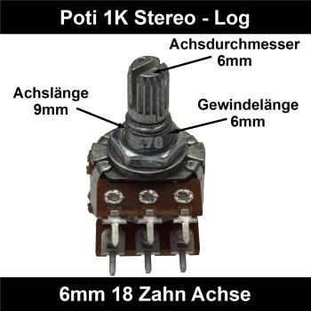 1k Ohm Poti Stereo log Potentiometer 6mm Achslänge 9mm Drehpotentiometer Regler
