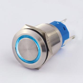 Taster 19mm Edelstahl Metall mit Blauer Ringbeleuchtung als Klingel Taster Drucktaster