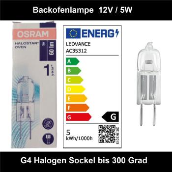 Backofenlampe Halogen G4 12V bis 300 Grad 5W-10W-20W
