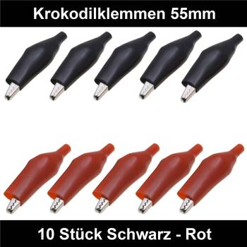 5+5 Stück Krokodilklemmen Rot + Schwarz  Isoliert  55mm lang Gesamt 10 Stück