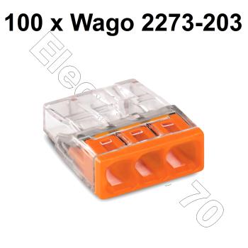 100 Stück 3fach Wago 2273-203 Compact Steckklemme weiss für 2x 0,5-2,5mm²  Kabelquerschnitt