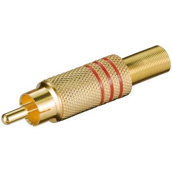 Metall Cinch Stecker Vergolgete Ausführung für Kabel bis 7mm Markierung Rot