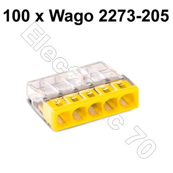 100 Stück 5fach Wago 2273-205 Compact Steckklemme gelb für 5x 0,5-2,5mm²  Kabelquerschnitt
