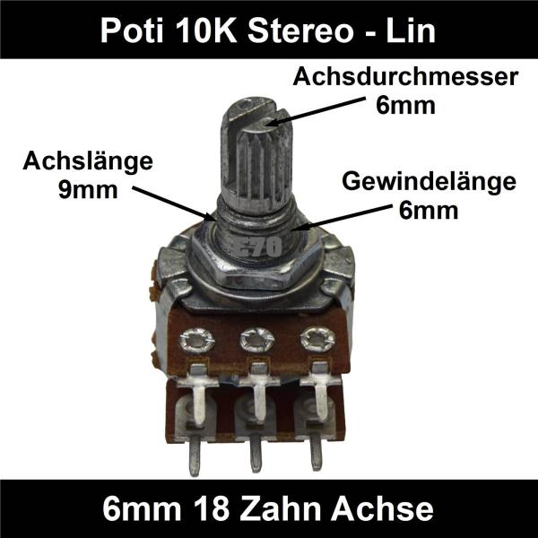 10k Ohm Poti Stereo lin Potentiometer 6mm Achslänge 9mm Drehpotentiometer Regler