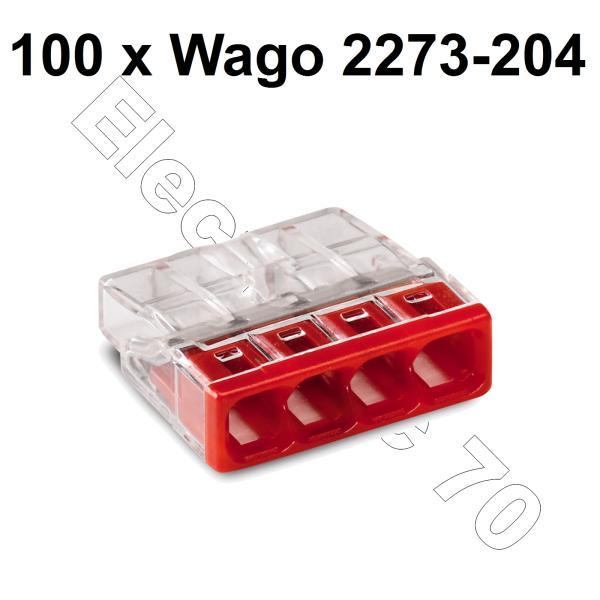 100 Stück 4fach Wago 2273-204 Compact Steckklemme weiss für 4x 0,5-2,5mm²  Kabelquerschnitt