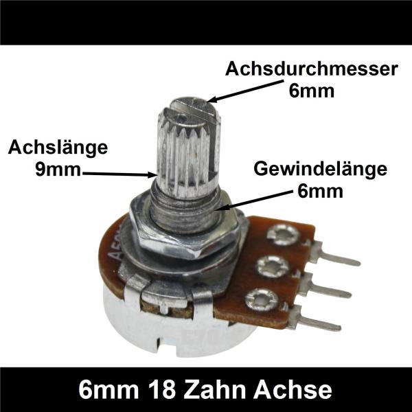 22k Ohm Poti Mono log Potentiometer 6mm Achslänge 9mm Drehpotentiometer Regler