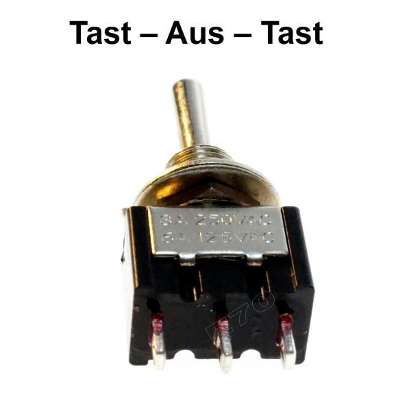 Mini Kipp-Taster 3polig Funktion Tast-Aus-Tast max. 3A / 250V + 6A / 125V