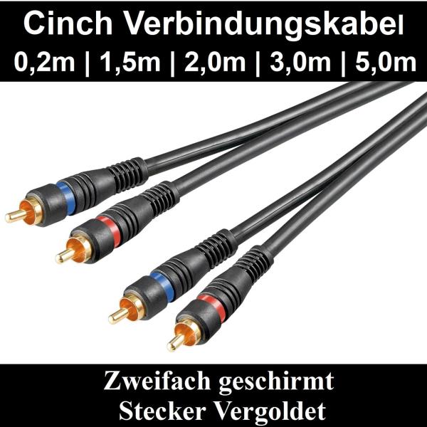 Cinch Kabel Stereo Veogoldete Stecker 0,2m|1,5m|2,0m|3,0m|5,0m