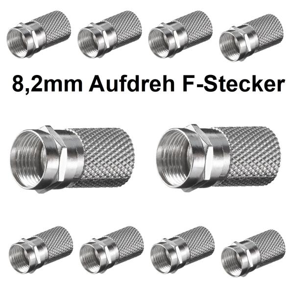 F-Stecker 4,0mm | 5,2mm | 6,0mm | 6,5mm | 7,0mm | 7,3mm | 8,2mm Zink-Nickel 10 Stück