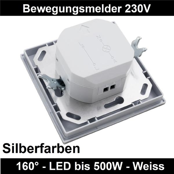 Bewegungsmelder 230V 160 Grad 500W Silber