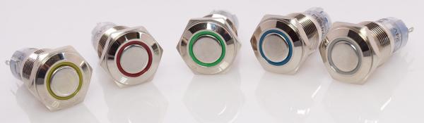 Druckschalter 16mm Vollmetall Ringbeleuchtung 24V Farben Rot | Grün | Blau | Gelb | Weiss