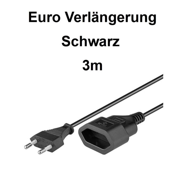 Euroverlängerung 2polig 2m / 3mm / 5m  Weiß / Schwarz Verlängerungskabel