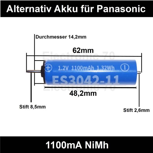 Akku 2 St.1100mA NiMh  für Panasonic ES6003, ES7036, ES7038, ES7101, ES7102, ES7109, ES-RL21, ES-RT31, ES-RT51, ES-RT81