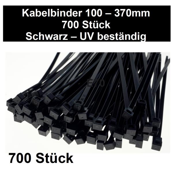700 Kabelbinder  von 100mm - 370mm in Schwarz UV Beständig