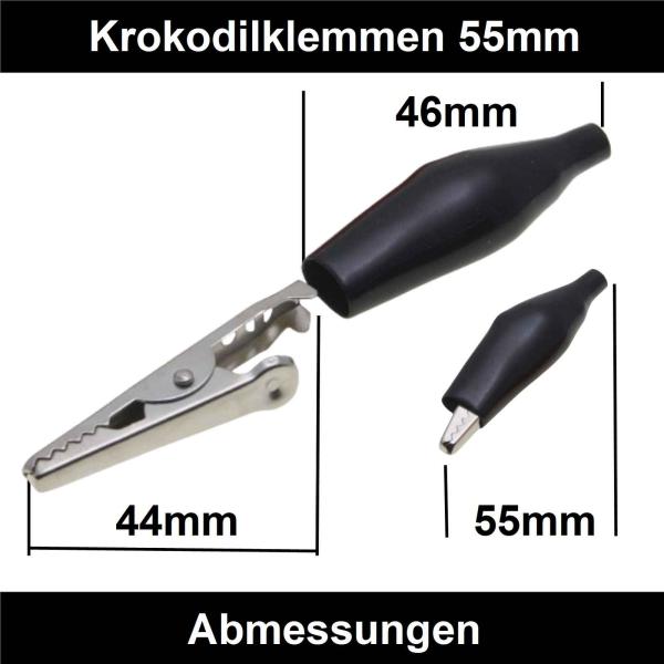 Krokodil Klemme 55mm lang  schwarz isoliert