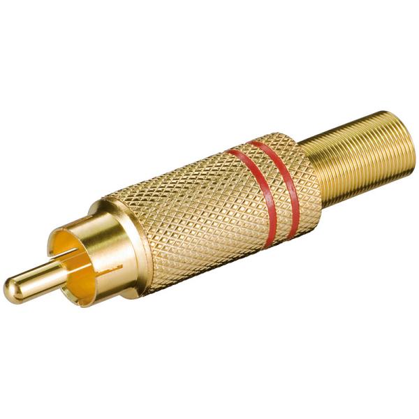 Metall Cinch Stecker Vergolgete Ausführung für Kabel bis 5,4mm Markierung Rot