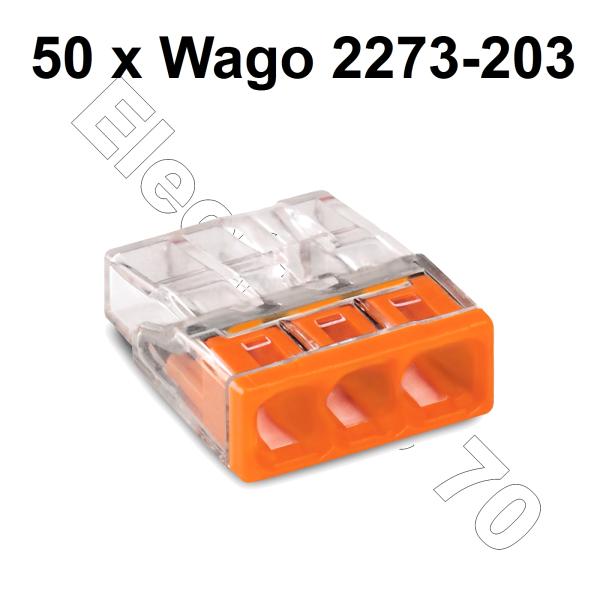 50 Stück 3fach Wago 2273-203 Compact Steckklemme weiss für 2x 0,5-2,5mm²  Kabelquerschnitt
