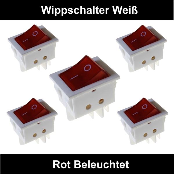 Wippschalter Weiss Ein/Aus Rote Wippe Beleuchtet max. 20A